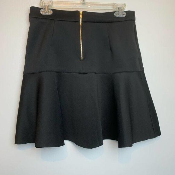 Shine Star Skirt Mini solid Black Pleated Skater Zip Up high waisted size L - Picture 3 of 9